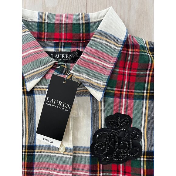 Lauren Ralph Lauren Bullion Checked Plaid Twill Shirt in Red ( S ) - Picture 7 of 8